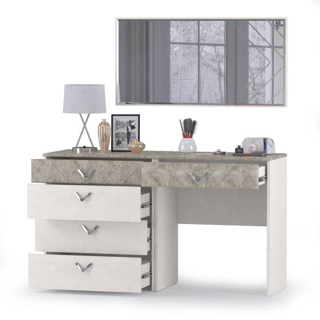 Стол туалетный с комодом и зеркалом Амели Моби цвет шёлковый камень/бетон чикаго беж Стол туалетный с комодом и зеркалом Амели Моби цвет шёлковый камень/бетон чикаго беж