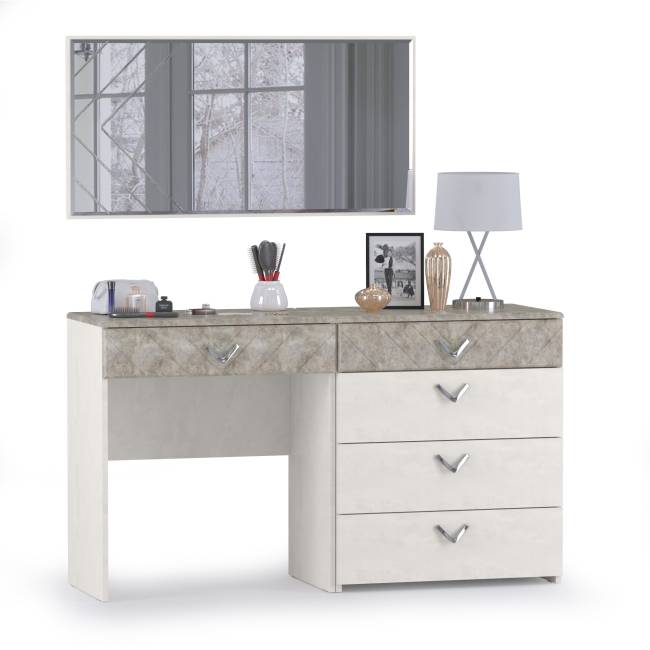 Стол туалетный с комодом и зеркалом Амели Моби цвет шёлковый камень/бетон чикаго беж Стол туалетный с комодом и зеркалом Амели Моби цвет шёлковый камень/бетон чикаго беж