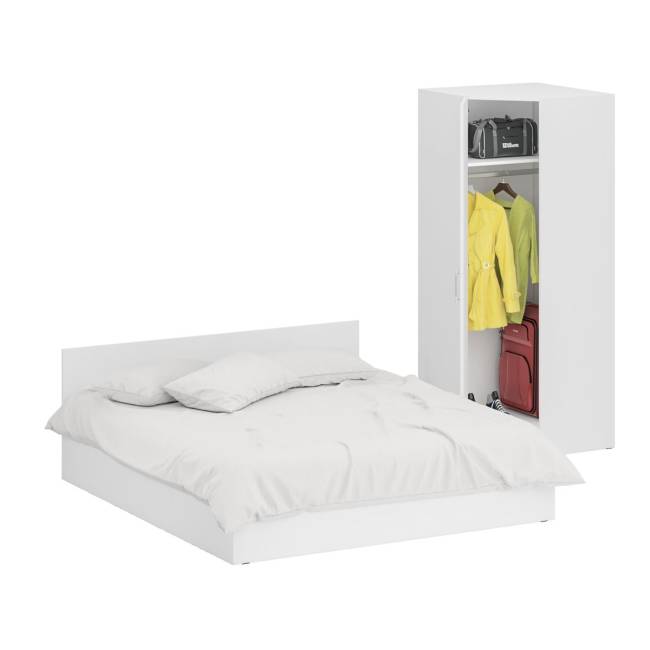 Кровать белая двуспальная 1800 с угловым шкафом Стандарт цвет белый