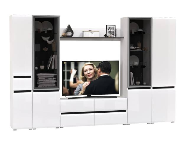 Гостиная Сидней № 58 цвет белый/чёрный/МДФ белый глянец Гостиная Сидней № 58 цвет белый/чёрный/МДФ белый глянец