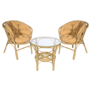 Комплект кофейный из искусственного ротанга Багама 2+1, светло-коричневый Комплект кофейный из искусственного ротанга Багама 2+1, светло-коричневый