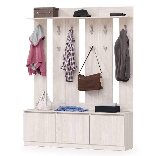 Три тумбы с вешалками для верхней одежды Ника цвет ясень анкор светлый Три тумбы с вешалками для верхней одежды Ника цвет ясень анкор светлый