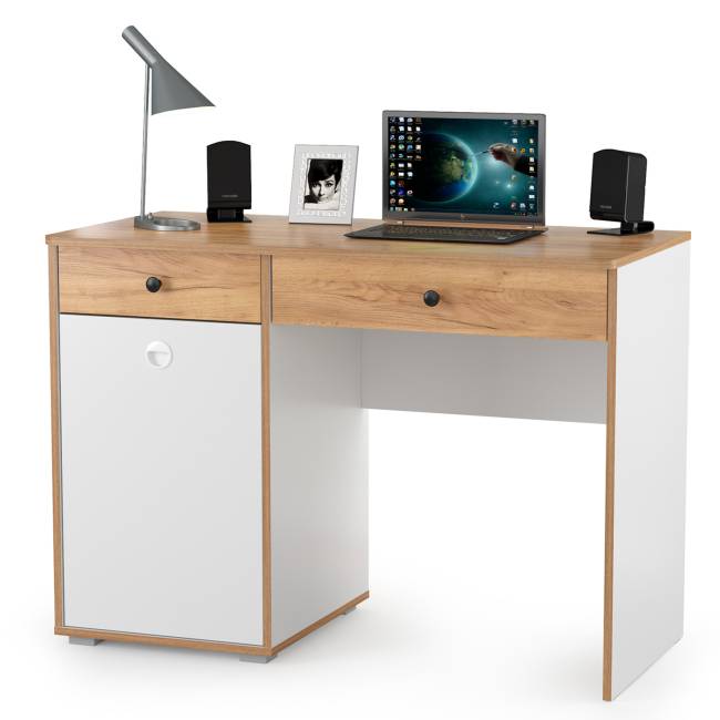 Компьютерный стол и шкаф Вуди цвет белый премиум/дуб крафт золотой