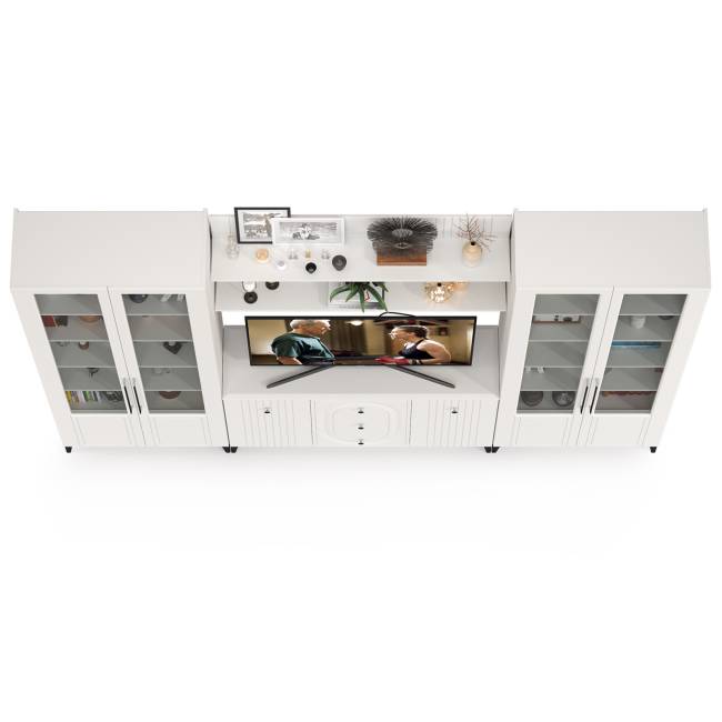 Стенка для гостиной широкая Валенсия № 103 цвет белый шагрень