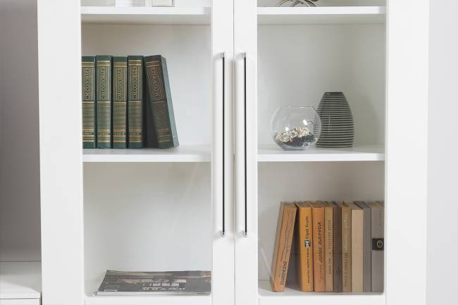 Стенка для гостиной широкая Валенсия № 103 цвет белый шагрень