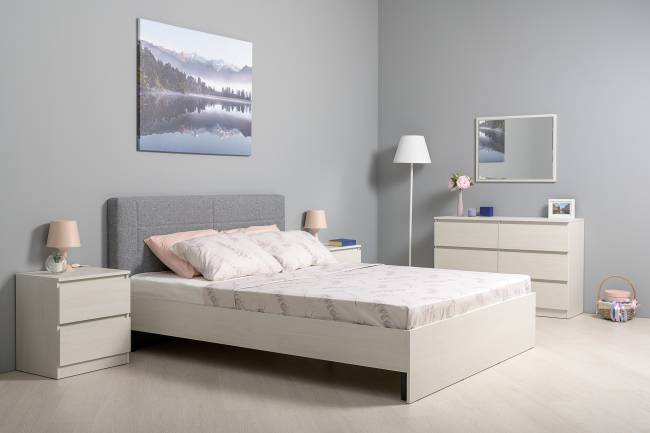 Двуспальная кровать с мягкой спинкой с ортопедическим основанием Ника цвет ясень анкор светлый Двуспальная кровать с мягкой спинкой с ортопедическим основанием Ника цвет ясень анкор светлый