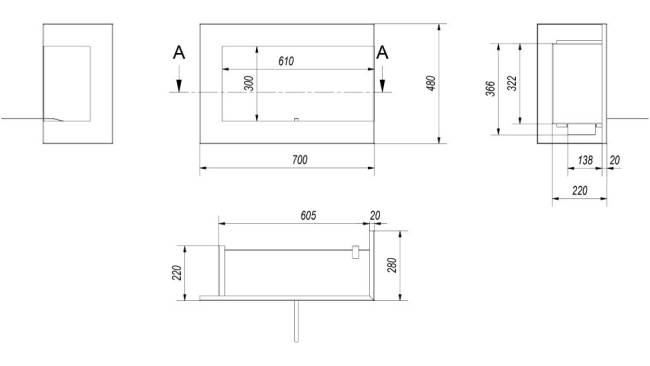 Биокамин Kratki DELTA/P/700 угловой