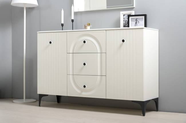 Валенсия два комода-тумбы и сервант три дверки № 123 цвет белый шагрень Валенсия два комода-тумбы и сервант три дверки № 123 цвет белый шагрень