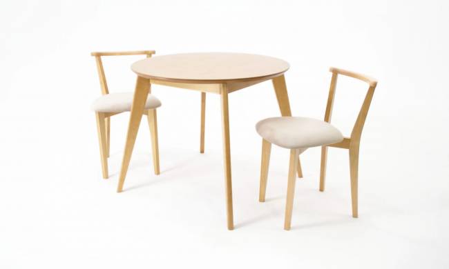 Стол Сканди К 90 натур со стульями Франк натур велюр бежевый