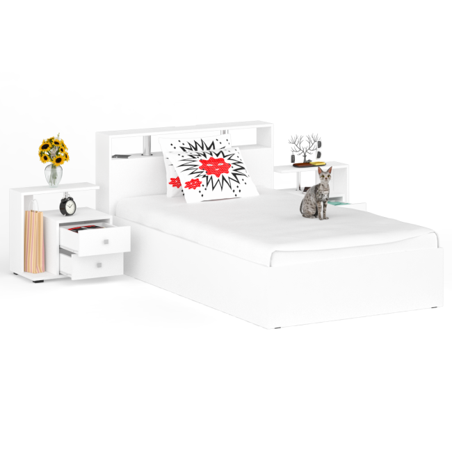 Кровать 1200 Камелия + две тумбы цвет белый Кровать 1200 Камелия + две тумбы цвет белый