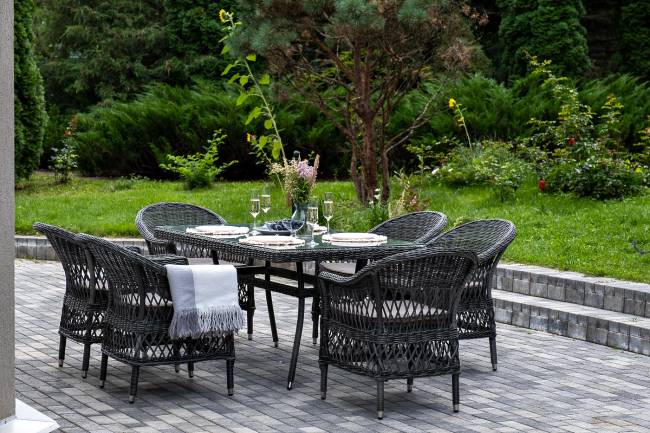 "Амароне" обеденная группа из искусственного ротанга на 6 персон, цвет графит "Амароне" обеденная группа из искусственного ротанга на 6 персон, цвет графит