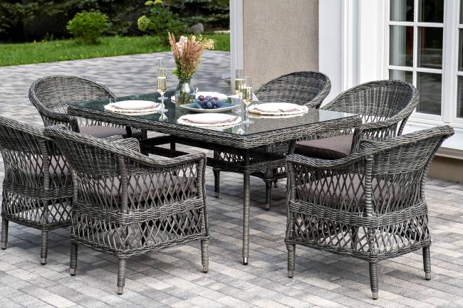 "Амароне" обеденная группа из искусственного ротанга на 6 персон, цвет графит "Амароне" обеденная группа из искусственного ротанга на 6 персон, цвет графит