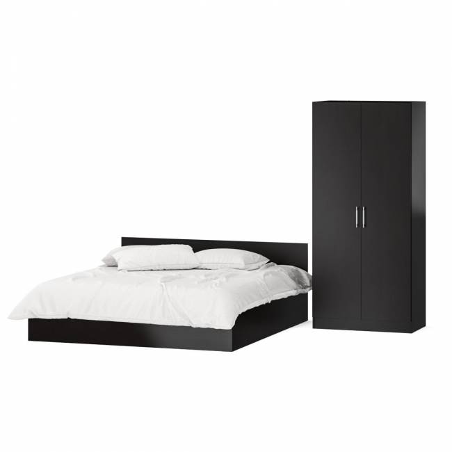 Двуспальная кровать с ящиками 1800 со шкафом для одежды 2-х створчатым Стандарт цвет венге Двуспальная кровать с ящиками 1800 со шкафом для одежды 2-х створчатым Стандарт цвет венге