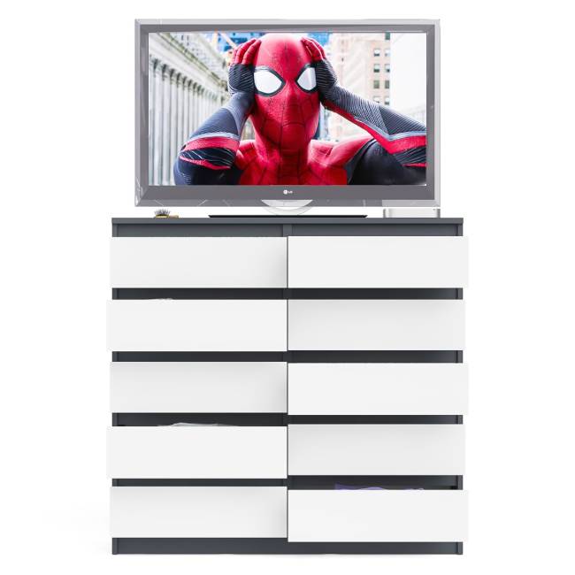 Комод высокий на десять выдвижных ящиков Мори МК1200.10 цвет графит/белый