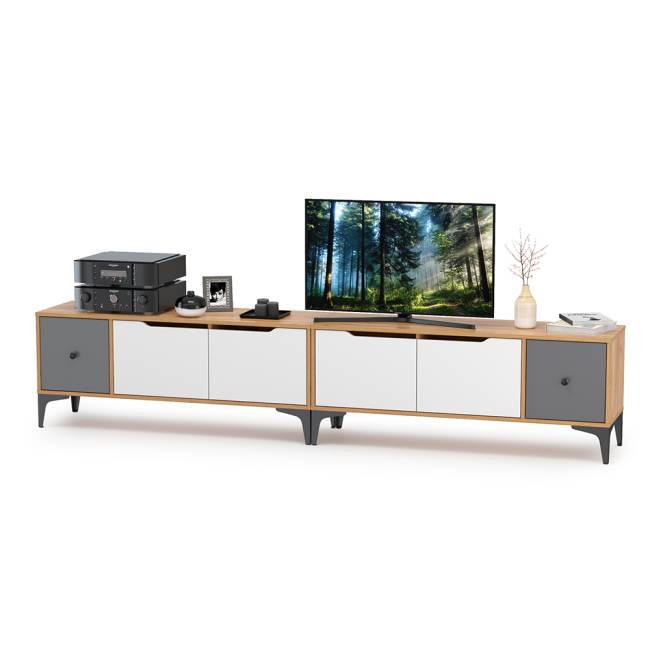 Две тумбы под ТВ Вайс цвет дуб золотой/тёмно-серый/МДФ милк софт Две тумбы под ТВ Вайс цвет дуб золотой/тёмно-серый/МДФ милк софт