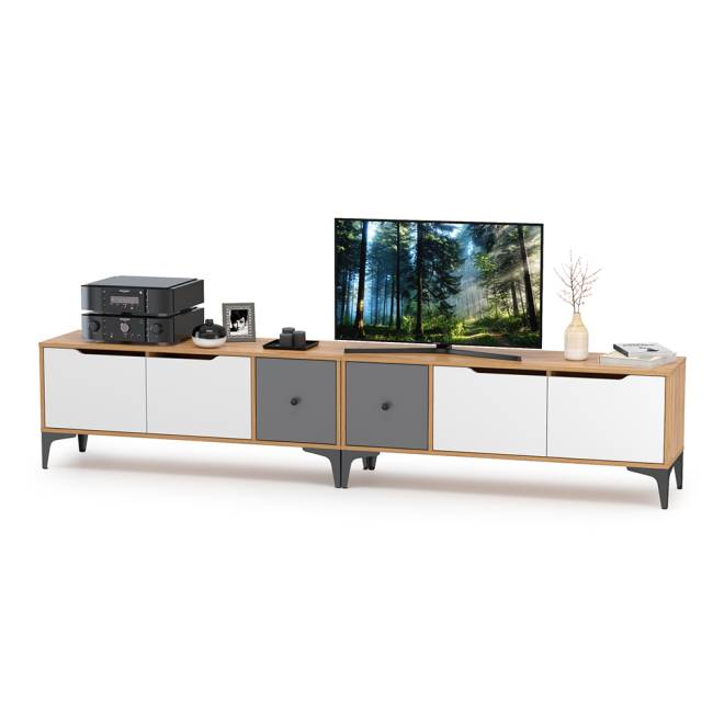 Две тумбы под ТВ Вайс цвет дуб золотой/тёмно-серый/МДФ милк софт Две тумбы под ТВ Вайс цвет дуб золотой/тёмно-серый/МДФ милк софт