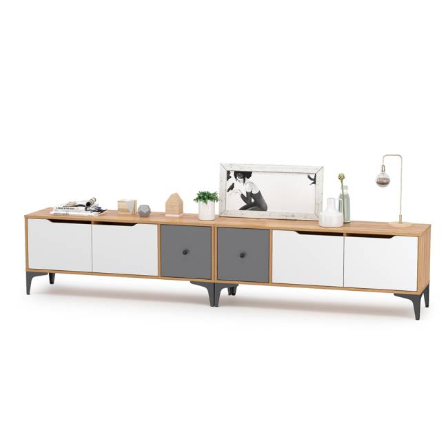 Две тумбы под ТВ Вайс цвет дуб золотой/тёмно-серый/МДФ милк софт Две тумбы под ТВ Вайс цвет дуб золотой/тёмно-серый/МДФ милк софт