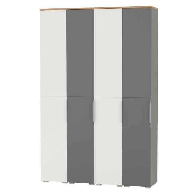 Мебельная стенка для прихожей Октава № 47 цвет белый шагрень/серый графит/дуб крафт золотой Мебельная стенка для прихожей Октава № 47 цвет белый шагрень/серый графит/дуб крафт золотой