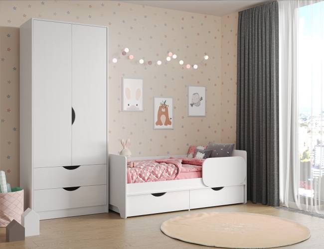 Кровать детская с ящиками со шкафом Уна цвет белый