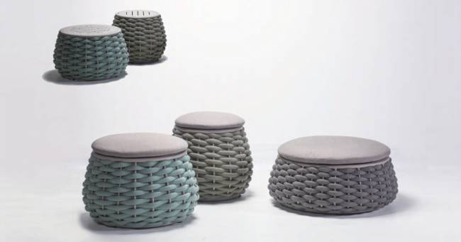 Пуф-столик плетеный с подушкой Pouf терракотовый, светло-бежевый Ø670х405 мм