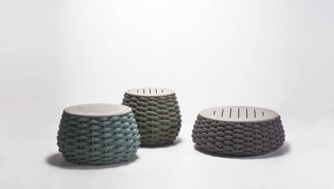 Пуф-столик плетеный с подушкой Pouf терракотовый, светло-бежевый Ø670х405 мм