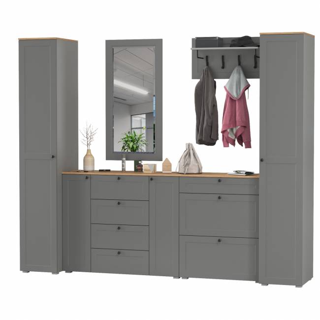 Стенка в прихожую Остин № 58 цвет серый графит/дуб крафт золотой