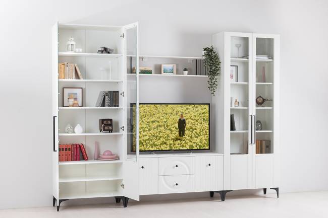 Два широких серванта и ТВ-тумба Валенсия цвет белый шагрень Два широких серванта и ТВ-тумба Валенсия цвет белый шагрень