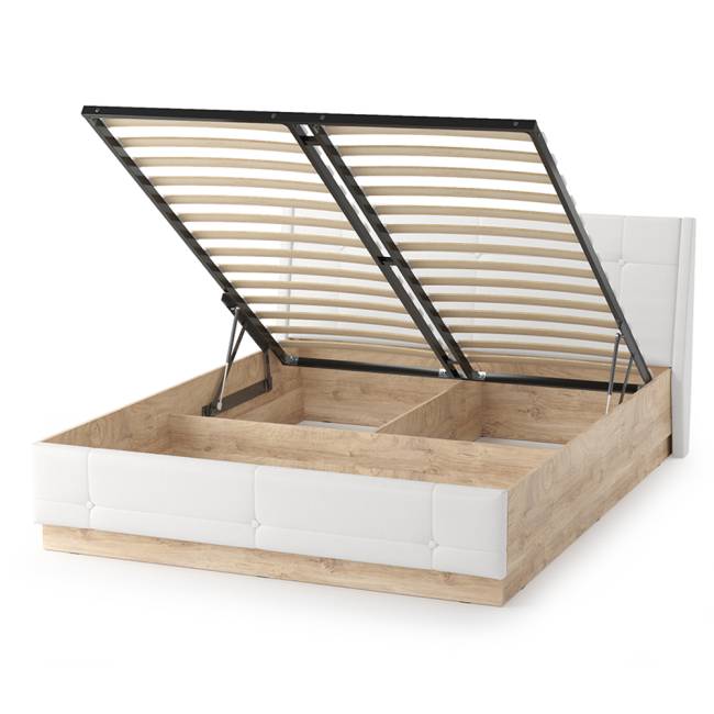 Кровать Муссон с подъёмным ортопедическим основанием цвет дуб эндгрейн элегантный/искусственная кожа белая Кровать Муссон с подъёмным ортопедическим основанием цвет дуб эндгрейн элегантный/искусственная кожа белая