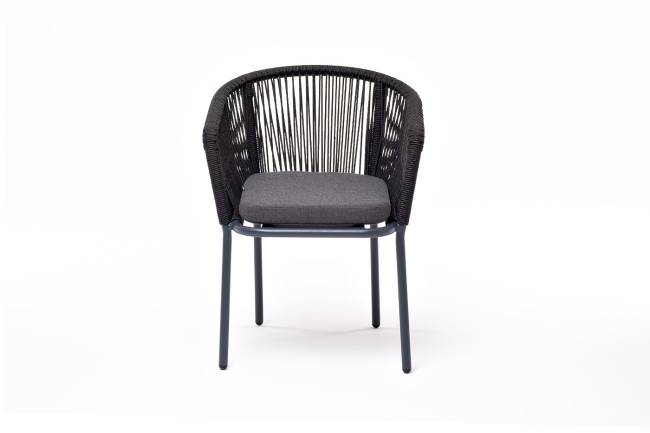 "Марсель" стул плетеный из роупа, каркас алюминий темно-серый (RAL7024) муар, роуп темно-серый круглый, ткань темно-серая 027 "Марсель" стул плетеный из роупа, каркас алюминий темно-серый (RAL7024) муар, роуп темно-серый круглый, ткань темно-серая 027