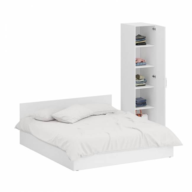 Кровать белая двуспальная 1800 с пеналом Стандарт цвет белый