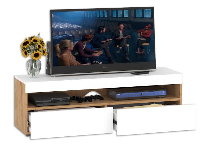 Тумба под ТВ Альба цвет дуб крафт золотой/белый премиум Тумба под ТВ Альба цвет дуб крафт золотой/белый премиум