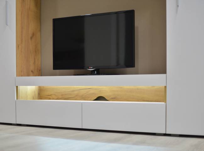 Тумба под ТВ Альба цвет дуб крафт золотой/белый премиум Тумба под ТВ Альба цвет дуб крафт золотой/белый премиум