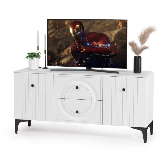 Две тумбы под аппаратуру и сервант Валенсия цвет белый шагрень