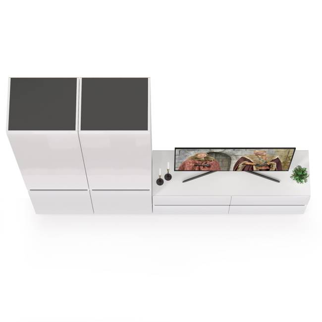 Стенка для гостиной Сидней № 7 цвет белый/чёрный/фасады МДФ белый глянец